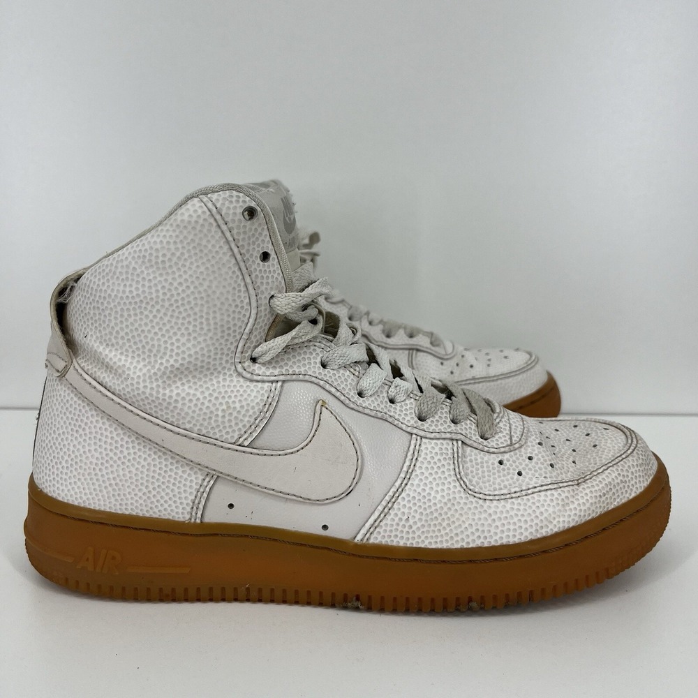 Nike Air Force 1 High White Pebbled Leather Gum Sole Sneakers Womens Size 8.5